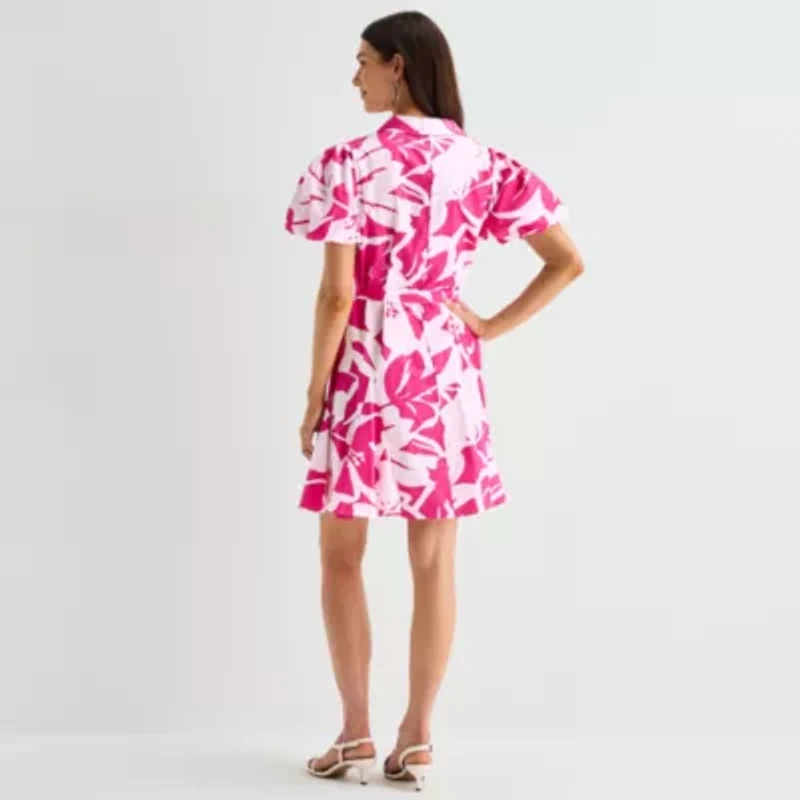 MSK Womens Short Sleeve Floral Fit + Flare Dress