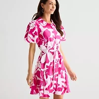 MSK Womens Short Sleeve Floral Fit + Flare Dress