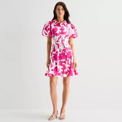 MSK Womens Short Sleeve Floral Fit + Flare Dress