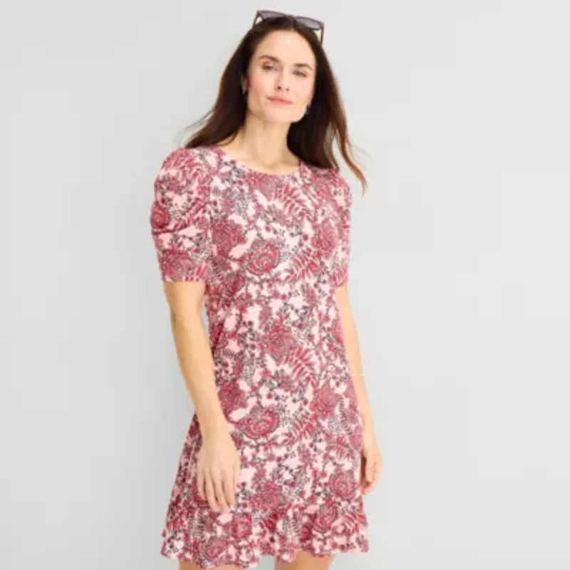 MSK Womens Short Sleeve Paisley Fit + Flare Dress
