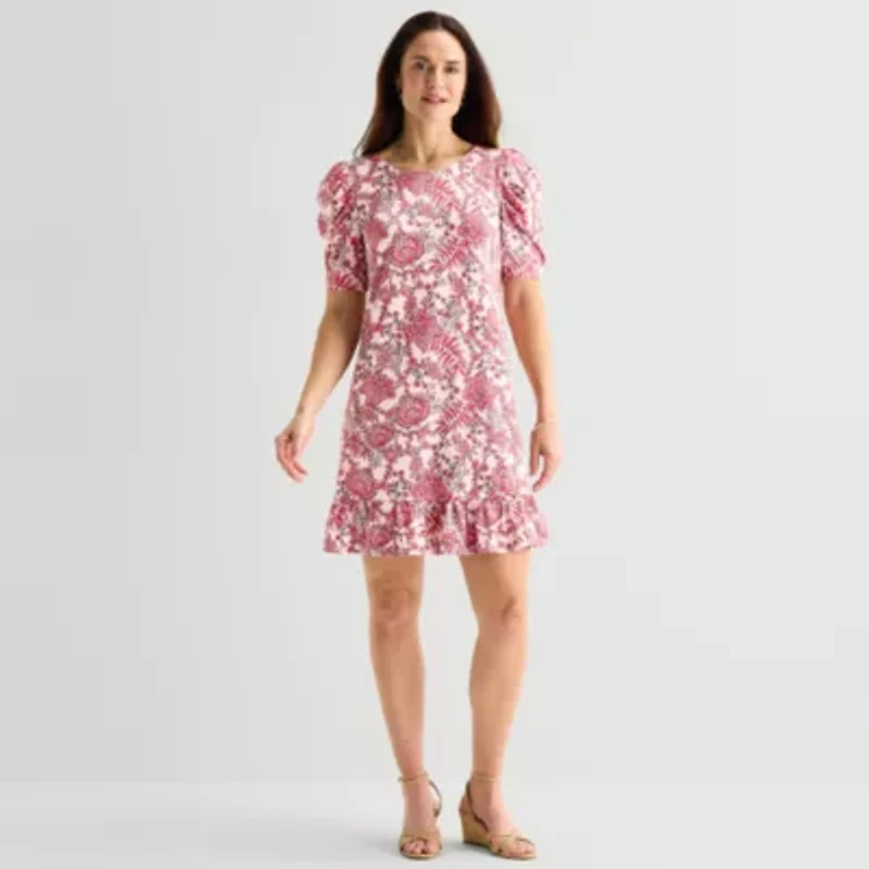 MSK Womens Short Sleeve Paisley Fit + Flare Dress