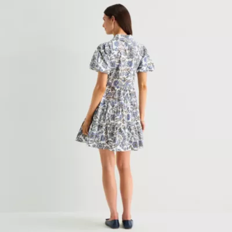 MSK Womens Short Sleeve Floral Shirt Dress