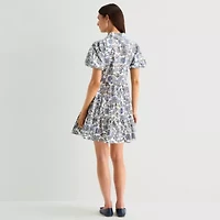 MSK Womens Short Sleeve Floral Shirt Dress