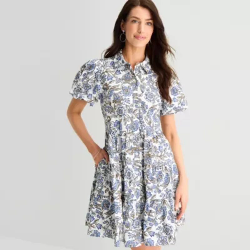 MSK Womens Short Sleeve Floral Shirt Dress