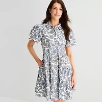 MSK Womens Short Sleeve Floral Shirt Dress