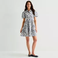 MSK Womens Short Sleeve Floral Shirt Dress