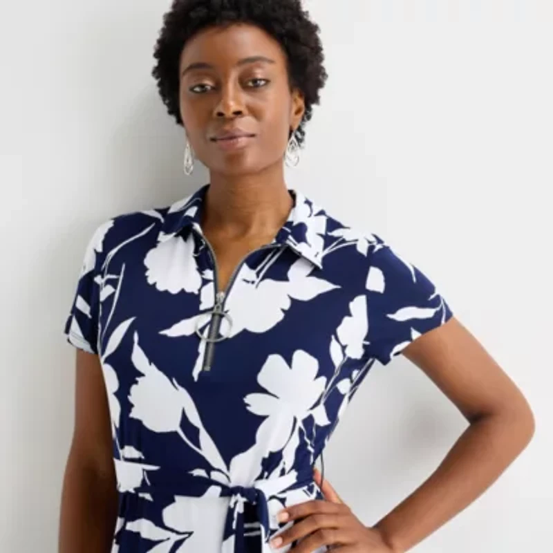 MSK Womens Short Sleeve Floral Midi Fit + Flare Dress