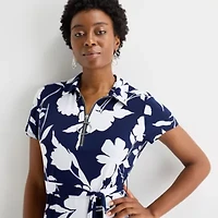 MSK Womens Short Sleeve Floral Midi Fit + Flare Dress