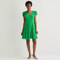 Jessica Howard Womens Short Sleeve Fit + Flare Dress