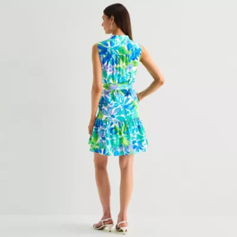 Jessica Howard Womens Sleeveless Floral Fit + Flare Dress