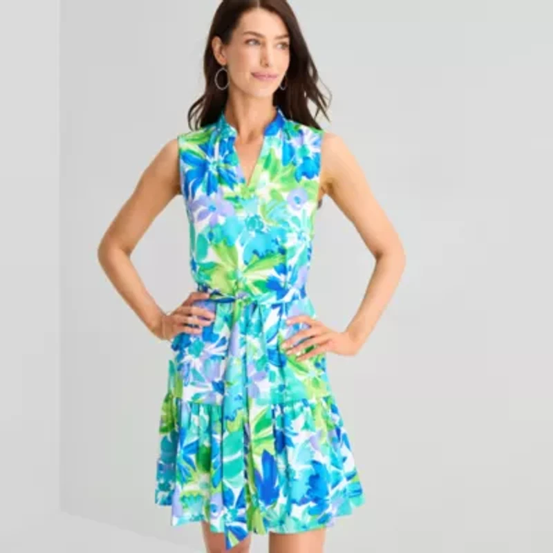 Jessica Howard Womens Sleeveless Floral Fit + Flare Dress