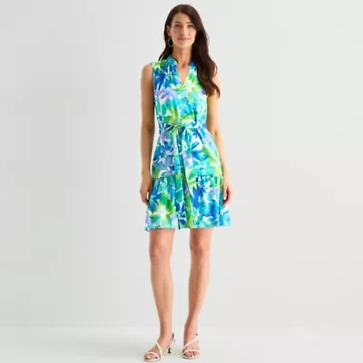 Jessica Howard Womens Sleeveless Floral Fit + Flare Dress