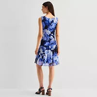 Connected Apparel Womens Sleeveless Floral Fit + Flare Dress