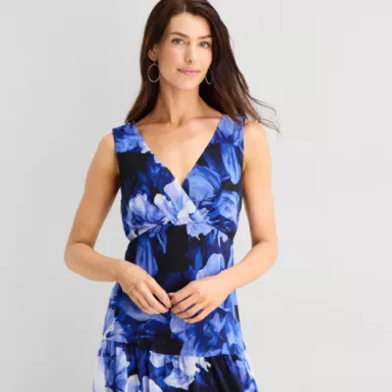 Connected Apparel Womens Sleeveless Floral Fit + Flare Dress