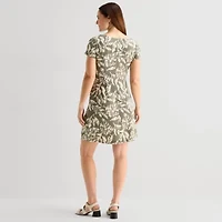 Connected Apparel Womens Short Sleeve Floral Fit + Flare Dress