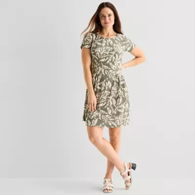 Connected Apparel Womens Short Sleeve Floral Fit + Flare Dress