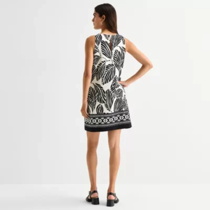 MSK Womens Round Neck Sleeveless Leaf Sheath Dress