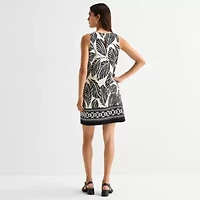MSK Womens Round Neck Sleeveless Leaf Sheath Dress