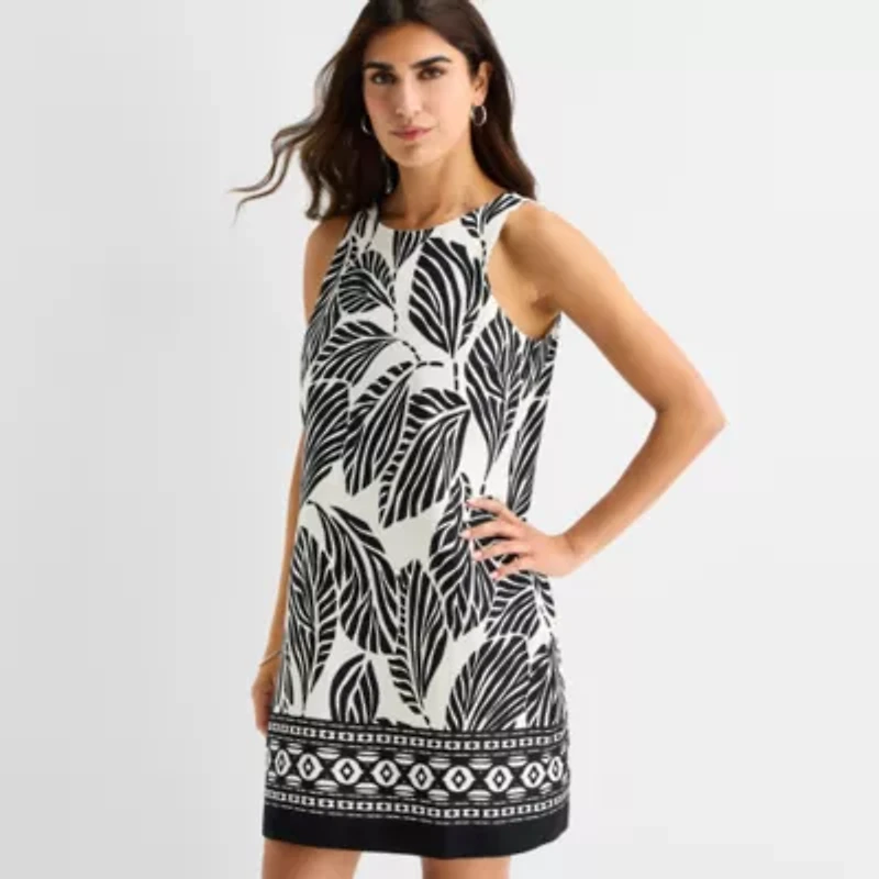 MSK Womens Round Neck Sleeveless Leaf Sheath Dress