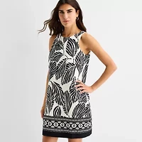 MSK Womens Round Neck Sleeveless Leaf Sheath Dress