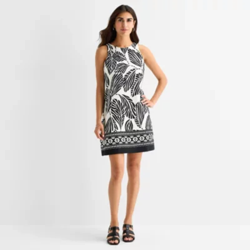 MSK Womens Round Neck Sleeveless Leaf Sheath Dress