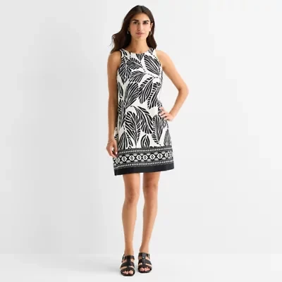MSK Womens Round Neck Sleeveless Leaf Sheath Dress