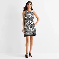 MSK Womens Round Neck Sleeveless Leaf Sheath Dress