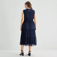 Danny & Nicole Womens Plus Sleeveless Midi Fit + Flare Dress