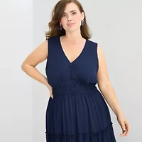 Danny & Nicole Womens Plus Sleeveless Midi Fit + Flare Dress