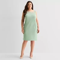 Maya Brooke Womens Plus Windowpane Midi Jacket Dress