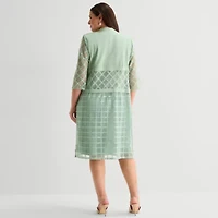 Maya Brooke Womens Plus Windowpane Midi Jacket Dress