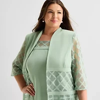 Maya Brooke Womens Plus Windowpane Midi Jacket Dress