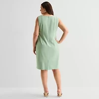 Maya Brooke Womens Plus Windowpane Midi Jacket Dress