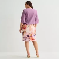 Maya Brooke Womens Plus Floral Midi Jacket Dress
