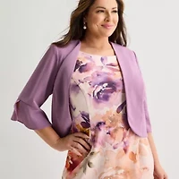 Maya Brooke Womens Plus Floral Midi Jacket Dress