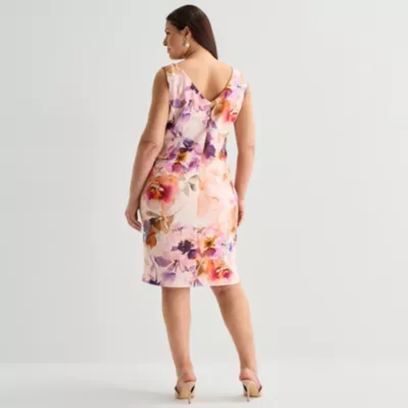 Maya Brooke Womens Plus Floral Midi Jacket Dress