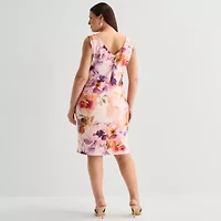 Maya Brooke Womens Plus Floral Midi Jacket Dress