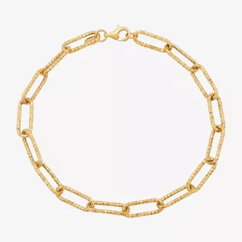 Womens 14K Gold 8 Inch Hollow Paperclip Chain Bracelet