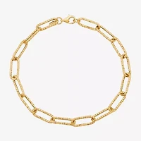 Womens 14K Gold 8 Inch Hollow Paperclip Chain Bracelet
