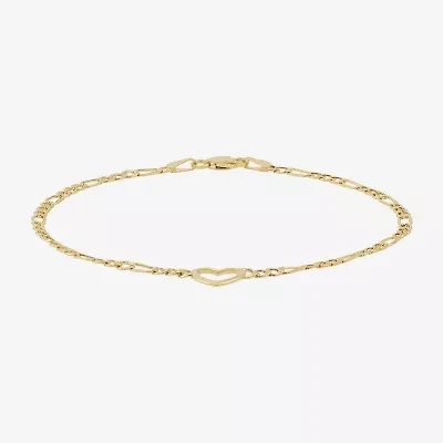 Womens 14K Gold Heart Charm Bracelet