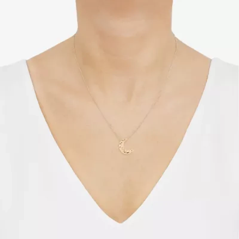 Womens 10K Gold Moon 20 Inch Pendant Necklace
