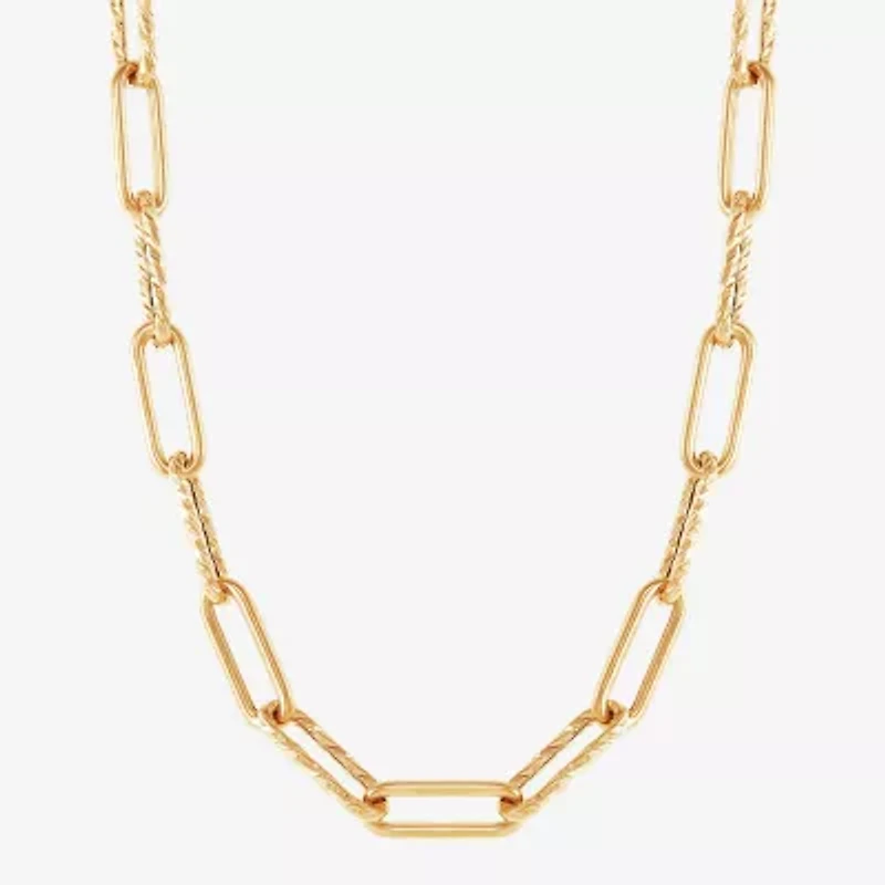 Womens 14K Gold 17 Inch Paperclip Chain Necklace