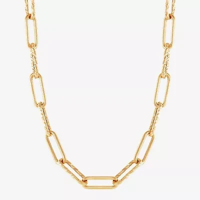 Womens 14K Gold 17 Inch Paperclip Chain Necklace