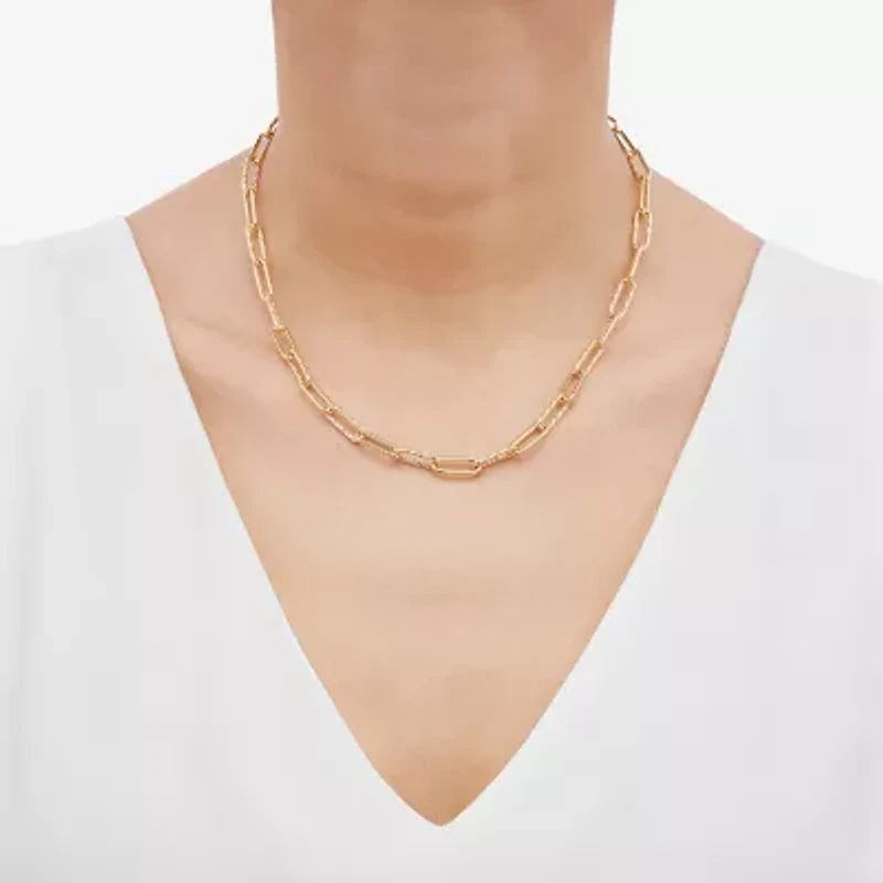 Womens 14K Gold 17 Inch Paperclip Chain Necklace
