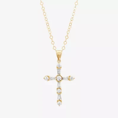 Cross Womens White Cubic Zirconia 10K Gold Cross 18 Inch Pendant Necklace