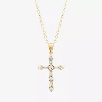 Cross Womens White Cubic Zirconia 10K Gold Cross 18 Inch Pendant Necklace