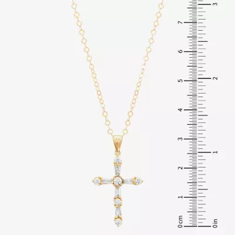 Cross Womens White Cubic Zirconia 10K Gold Cross 18 Inch Pendant Necklace
