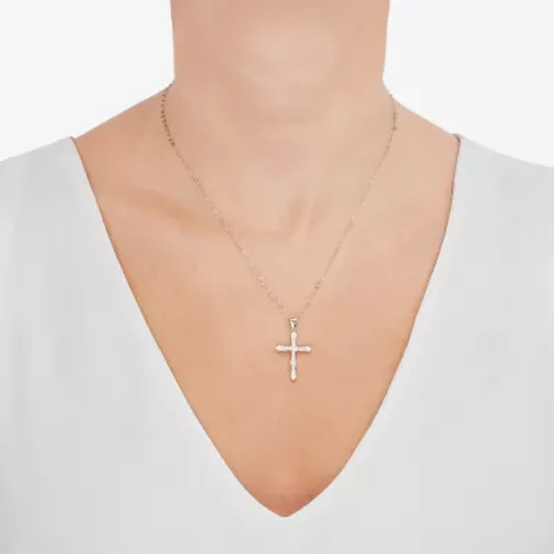 Cross Womens White Cubic Zirconia 10K Gold Cross 18 Inch Pendant Necklace