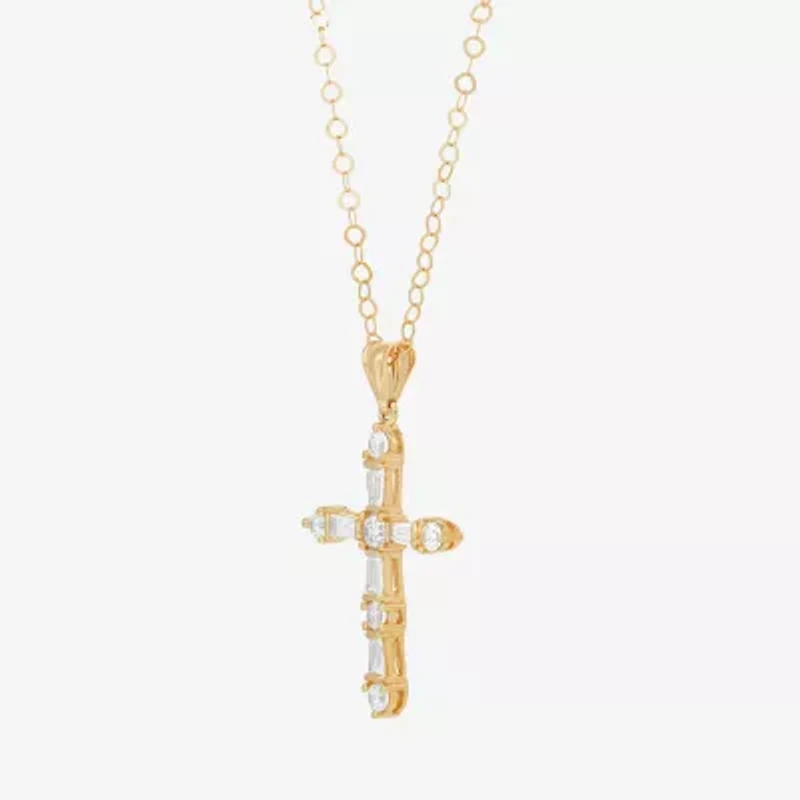 Cross Womens White Cubic Zirconia 10K Gold Cross 18 Inch Pendant Necklace