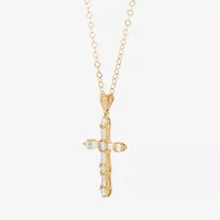 Cross Womens White Cubic Zirconia 10K Gold Cross 18 Inch Pendant Necklace